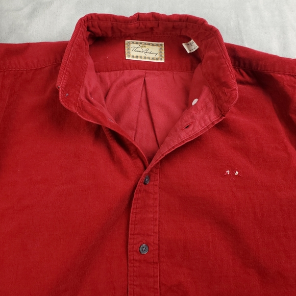 Vintage 90s Thomas Burberry Corduroy Shirt Mens Small Button Down Red Classic - Picture 9 of 13